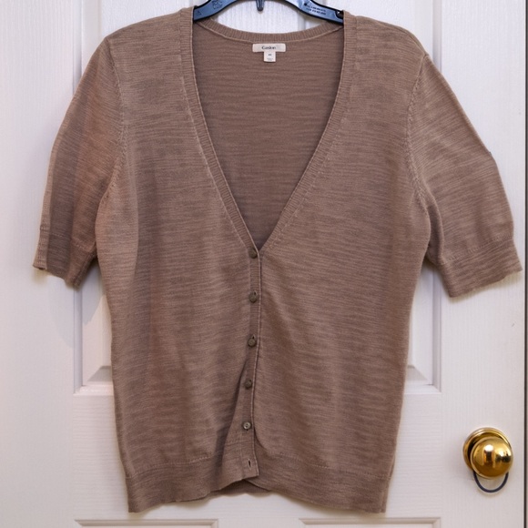 Caslon Sweaters - Caslon Tan Short Sleeve Cotton Cardigan
